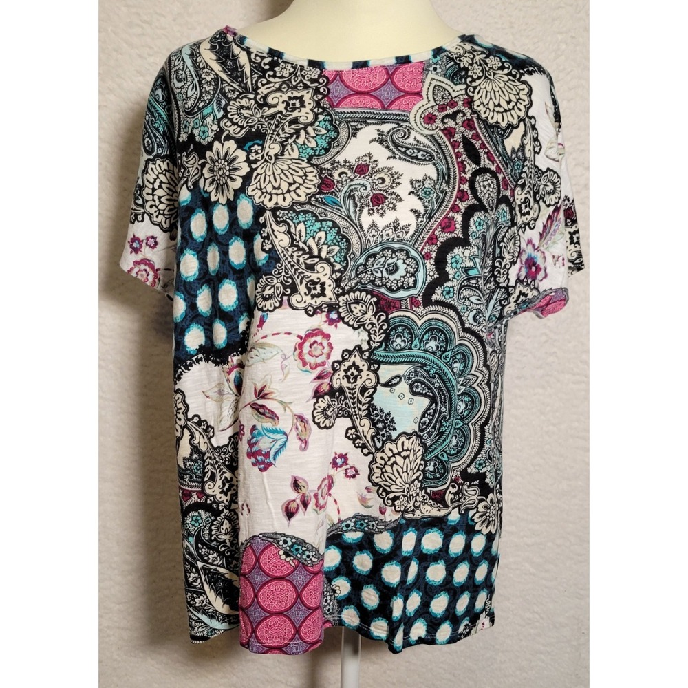CHICO'S ZENERGY‎ Size 2 (US 12-14) Shirt Top Short Sleeve Floral 0631